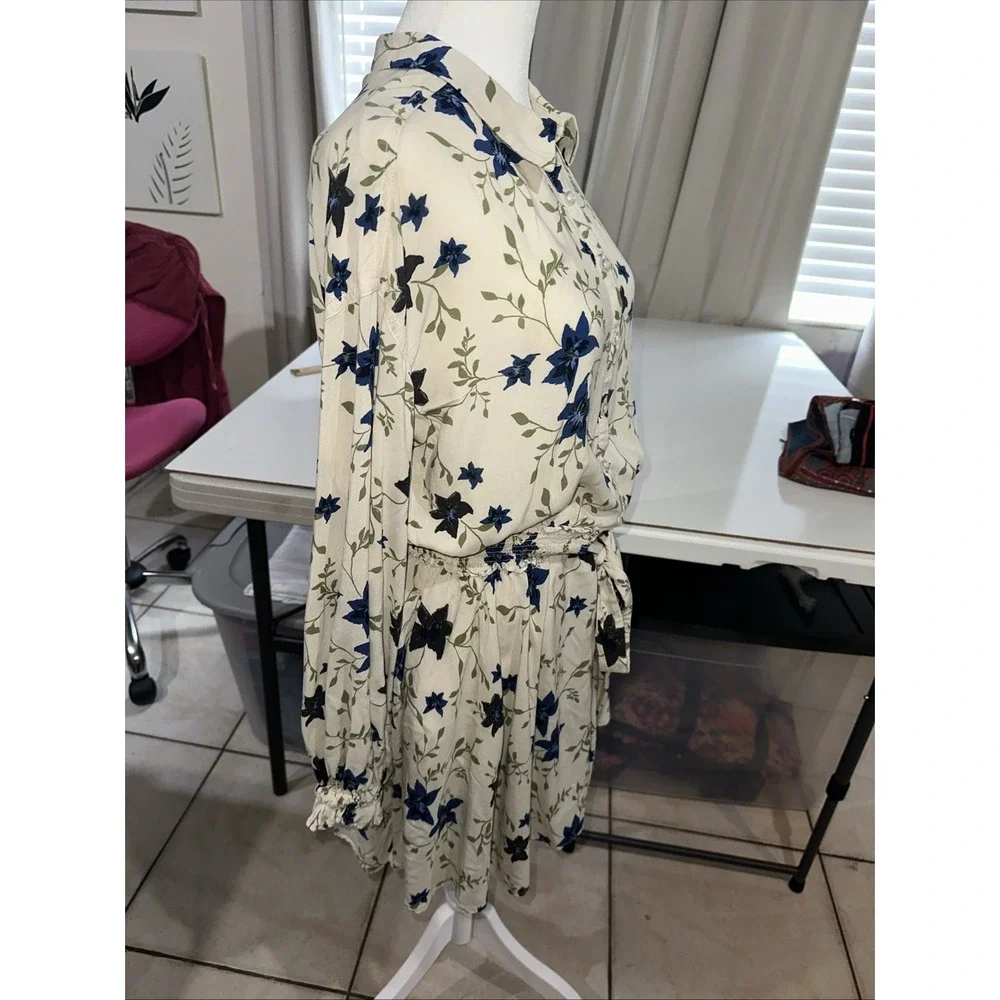 Free People Lighten Up White Floral Long Sleeve V-Neck Boho Mini Dress S/P - Picture 4 of 11